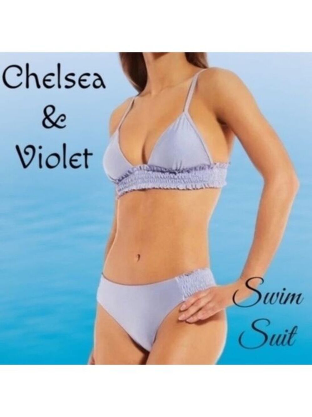 CHELSEA & VIOLET Solid Smocked Bralette Swim Top & Hipster Bottoms NWT/MD